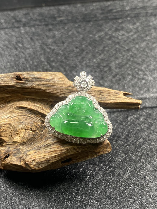 【FC0074】18K金镶嵌翡翠冰种阳绿佛公吊坠 水润光泽 色泽阳绿 精致美观 商品图0