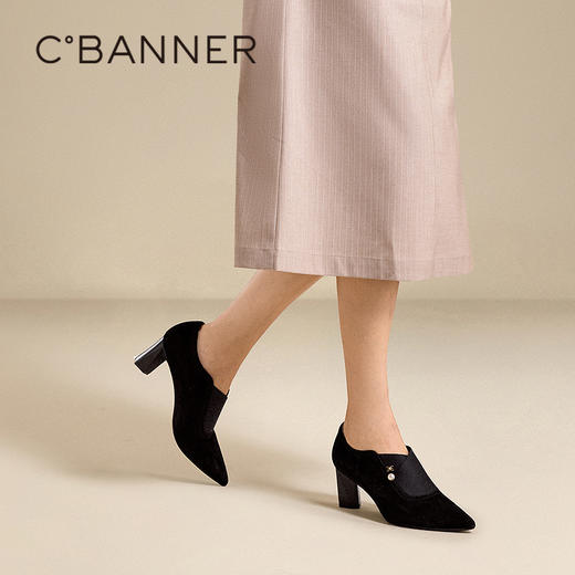 【静音系列】千百度粗高跟踝靴女秋新款短靴深口单鞋A471694/A25471694 商品图2