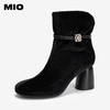 MIO米奥时装靴冬新款圆头高跟厚底百搭绒面瘦瘦靴羊皮短筒靴M255603055 商品缩略图1