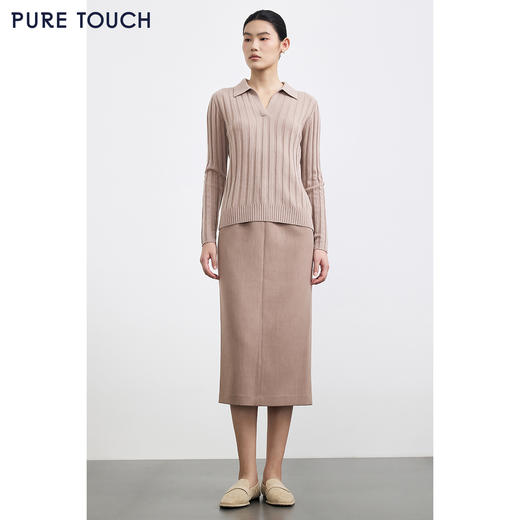 PURE TOUCH 浅驼色高腰直筒中长款半身裙 商品图1