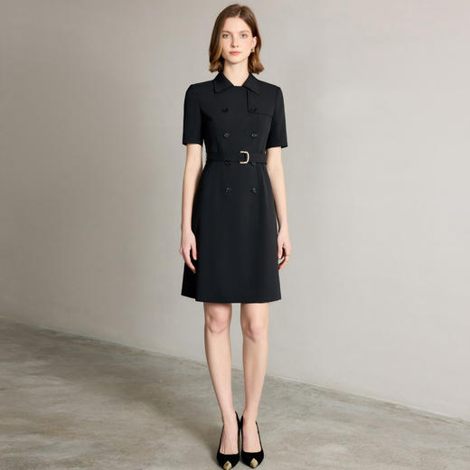 IWY/高端职场通勤黑色风衣款连衣裙气质双排扣收腰西装裙女Q1328 商品图0