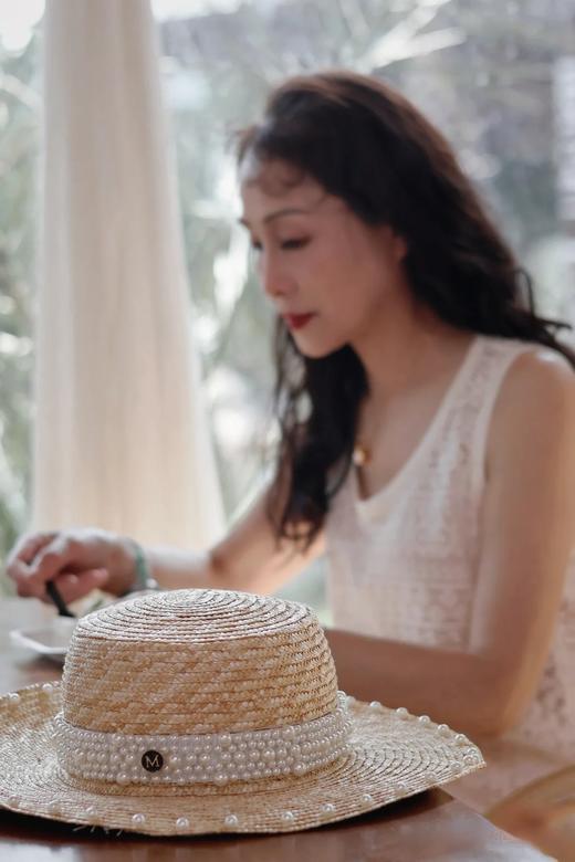优雅法式珍珠草帽夏天遮阳防晒太阳帽旅游度假连衣裙CP 商品图1