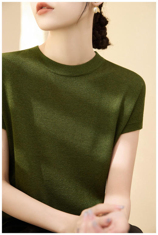 圆领星空纱冰丝针织衫短袖t恤女薄款莱赛尔天丝宽松上衣 商品图6