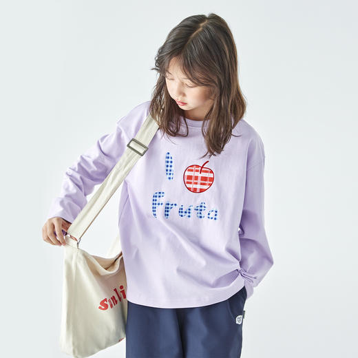 棵初2025秋季新款亲子中大女童纯棉长袖T恤格纹印花宽松百搭上衣 商品图3