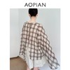 奥篇咖色格纹印花罩衫 高智感苎麻宽松上衣衬衫 商品缩略图3