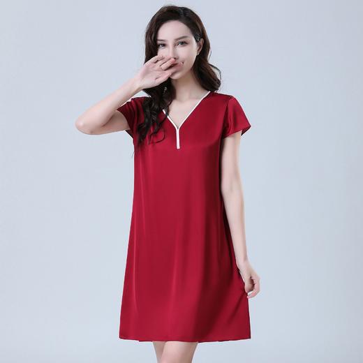 雀说丝绸睡衣女士v领夏季冰丝睡衣短袖睡裙女夏天家居服 223BAL 商品图3