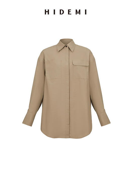 HIDEMI 豆沙青绿工装感口袋廓形极简衬衫 商品图3