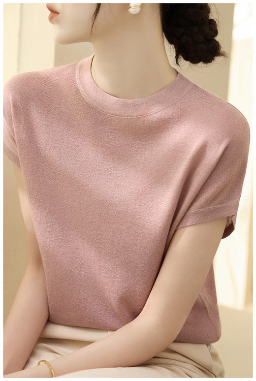 圆领星空纱冰丝针织衫短袖t恤女薄款莱赛尔天丝宽松上衣 商品图2