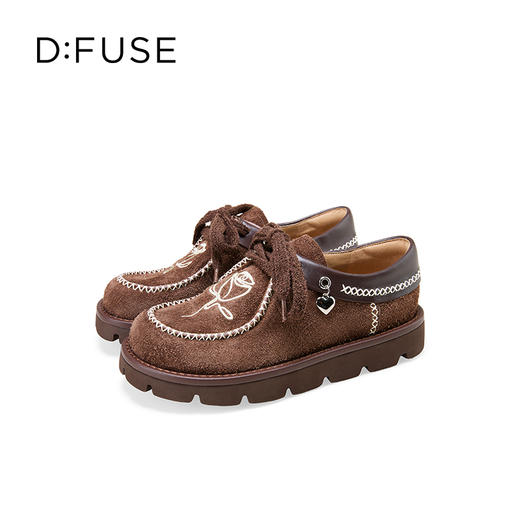 Dfuse迪芙斯2025秋季新款复古休闲乐福鞋玫瑰花心形扣系带袋鼠鞋DFD3112054 商品图12