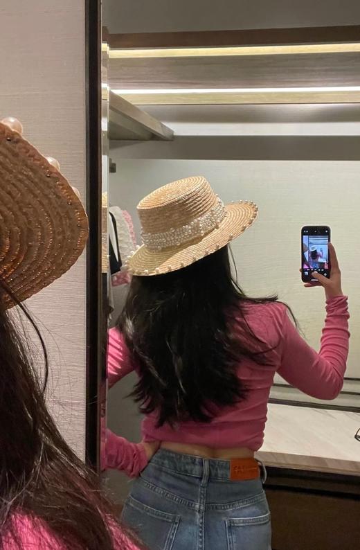 优雅法式珍珠草帽夏天遮阳防晒太阳帽旅游度假连衣裙CP 商品图3