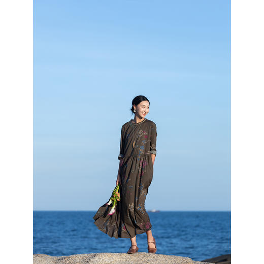 牧衣游原创 印花纯棉连衣裙早秋新款文艺复古碎花气质长裙 碧梧 商品图2