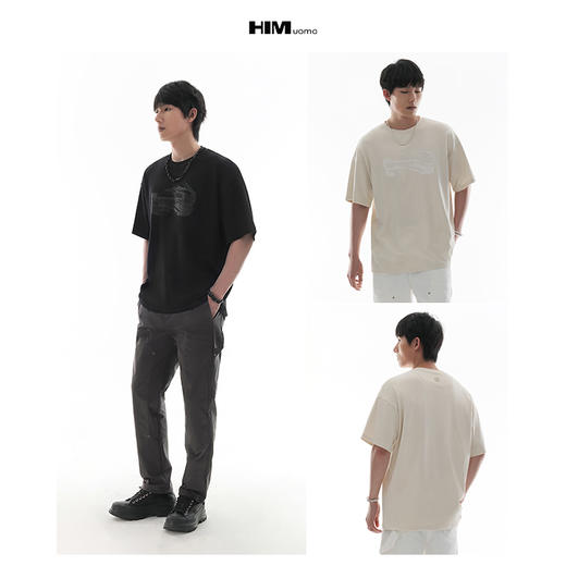 HIM漢崇  潮流涂绘元素字母印花舒适休闲宽松短袖圆领T恤 2026春季 商品图3
