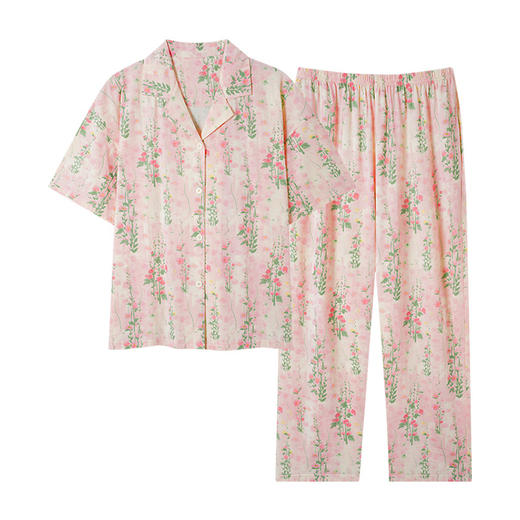 雀说睡衣女夏季莱赛尔开衫短袖长裤薄款夏天凉感莫代尔休闲家居服套装AL67007 商品图4