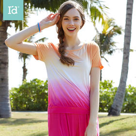 I‘d爱帝夏季薄款女士时尚渐变清荷韵染短袖家居服套装