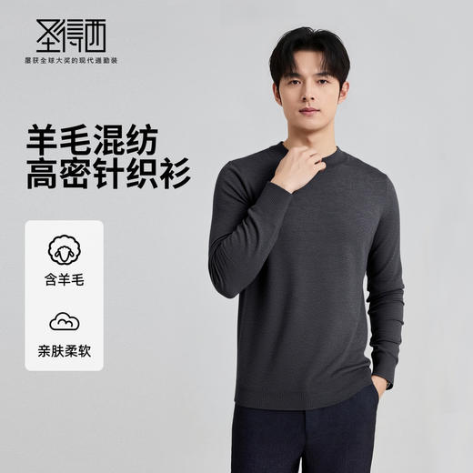 【含绵羊毛】圣得西男士亲肤柔软羊毛混纺高密针织衫2025秋季新款百搭舒适毛衣 商品图0