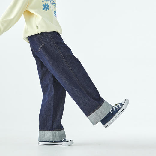 棵初2025年秋季新款亲子中大女童不落色牛仔裤宽松简约拼接裤子 商品图2