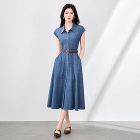 「高货wl」全新升级【铂金会员358/天猫479/差价121】(84858)洛诗琳时尚翻领无袖连衣裙2025夏季气质通勤收腰牛仔裙