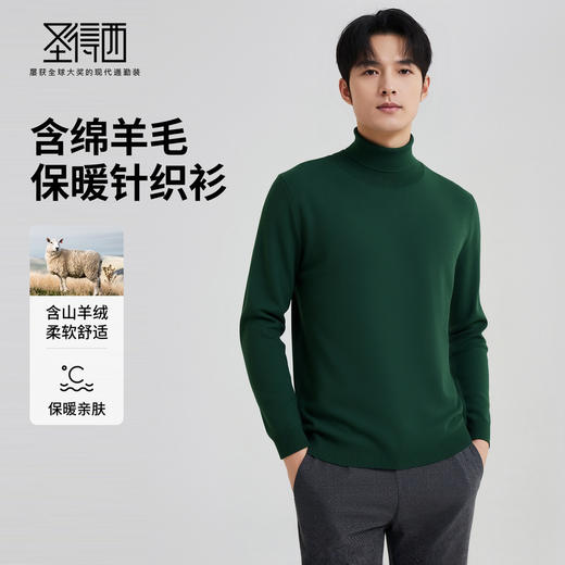 【含绵羊毛】圣得西男士羊毛混纺高密针织衫2025秋季保暖舒适新款毛衣 商品图1