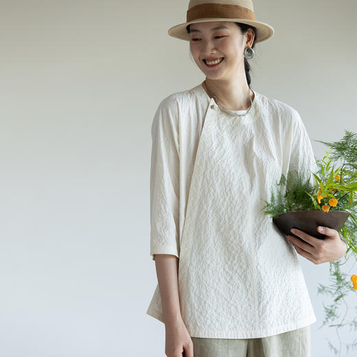 牧衣游原创 棉净色宽松套头衫白色原生质朴肌理感百搭上衣 柒玥 商品图0