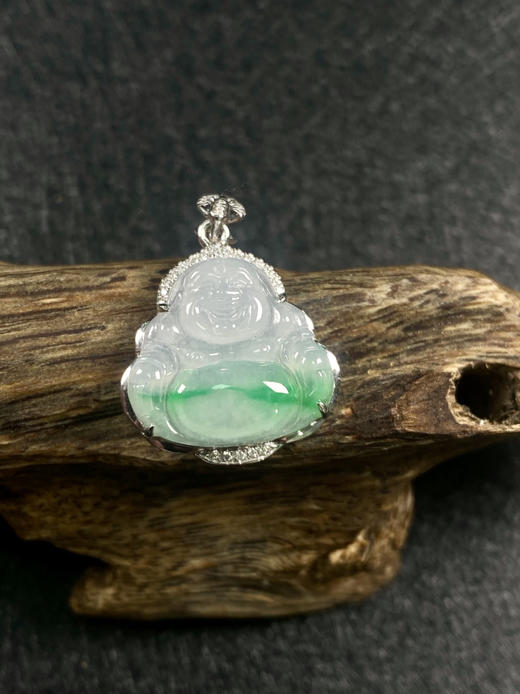 【FC0081】18K金镶嵌翡翠飘绿佛公吊坠 玉质细腻 飘花灵动 款式精美 商品图3