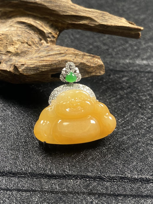 【FC0078】18K金镶嵌翡翠冰黄佛公吊坠 玉质细腻 色泽娇艳  款式精美 商品图1