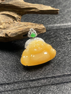 【FC0078】18K金镶嵌翡翠冰黄佛公吊坠 玉质细腻 色泽娇艳  款式精美