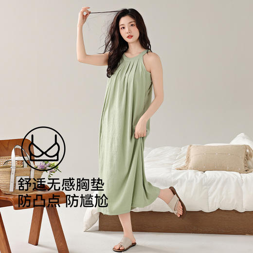 雀说吊带睡裙女睡衣带胸垫性感家居服夏季无袖长裙云朵棉宽松连衣裙AL22006 商品图5