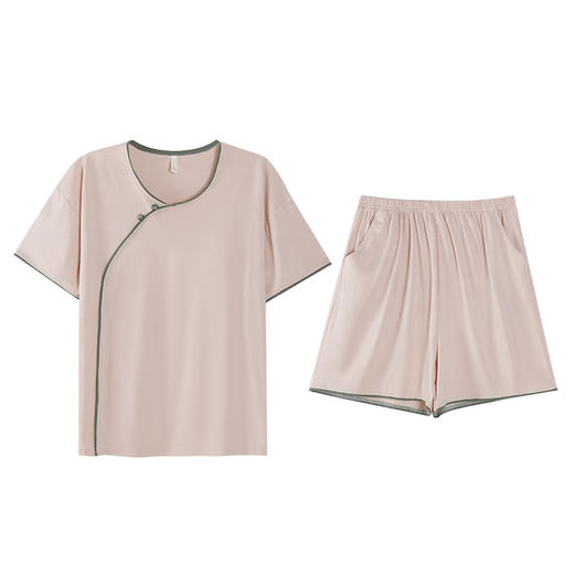 雀说带胸垫睡衣女夏季莫代尔短袖短裤套装新中式家居服套装凉感可外穿AL341170 商品图3