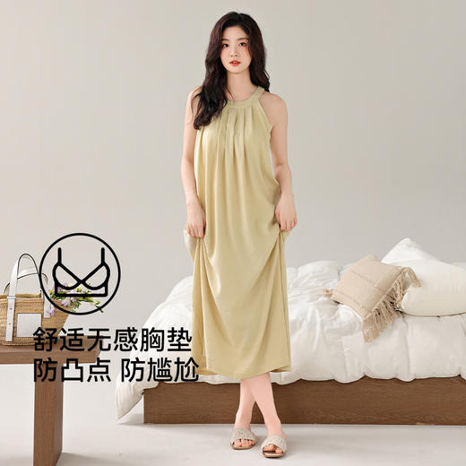 雀说吊带睡裙女睡衣带胸垫性感家居服夏季无袖长裙云朵棉宽松连衣裙AL22006 商品图8