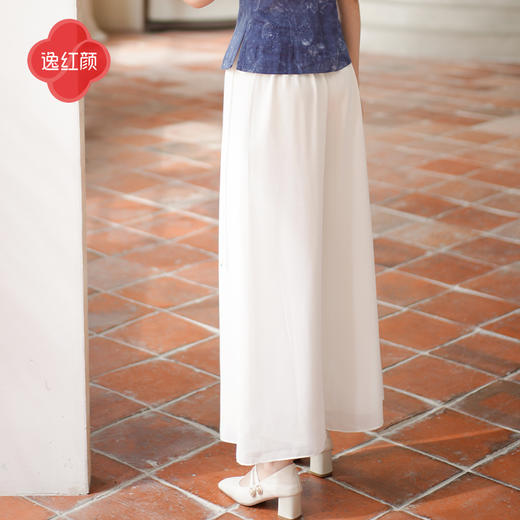 逸红颜裤装2025夏季新款 书裳 雪纺松紧腰气质百搭日常休闲阔腿裤 商品图6