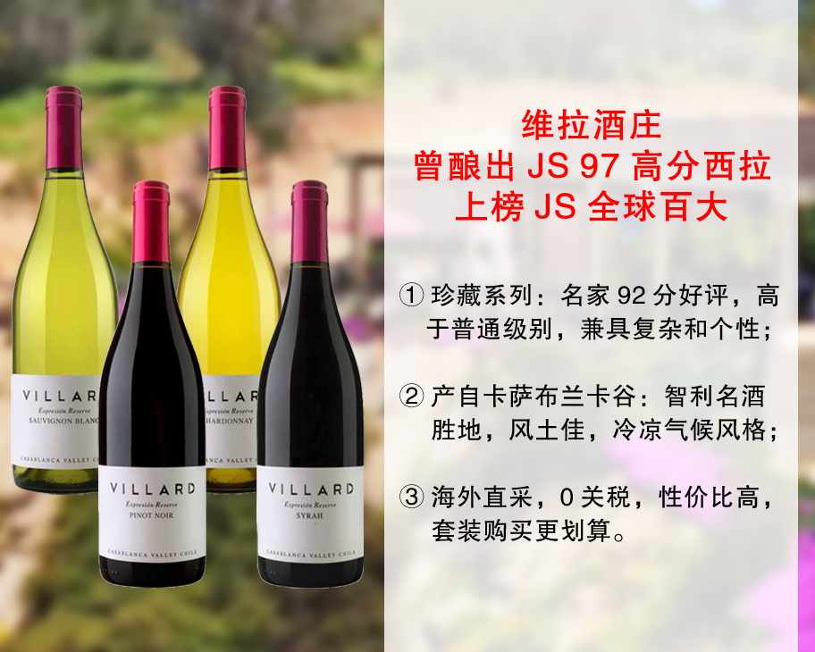 【现货促销，套装更优惠】智利10大家族名庄：维拉酒庄珍藏精品葡萄酒（4款可选）