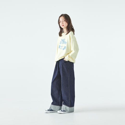 棵初2025年秋季新款亲子中大女童不落色牛仔裤宽松简约拼接裤子 商品图3