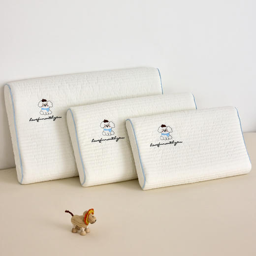 自然醒全棉水洗棉亲子乳胶枕-小白布丁狗儿童枕头宿舍学生枕芯成人纯棉护颈椎助眠枕XK 商品图1