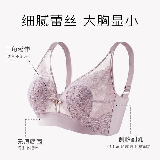 【轻薄兔耳杯】时尚蕾丝水晶杯内衣女大胸透气防凸点无钢圈文胸花瑶月影 商品图4