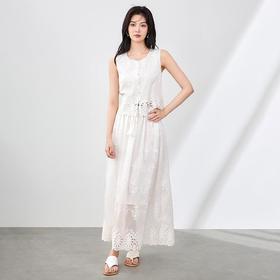 「高货wl」全新升级【铂金会员367/天猫499/差价132】(99611)洛诗琳重磅高货镂空刺绣无袖上衣大摆度假风长裙两件套装