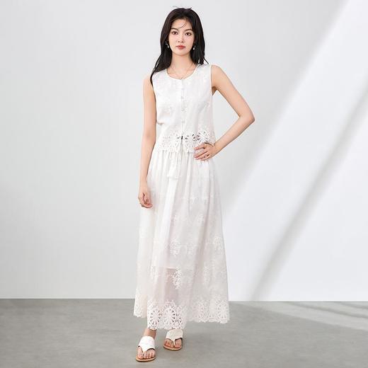 「高货wl」全新升级【铂金会员367/天猫499/差价132】(99611)洛诗琳重磅高货镂空刺绣无袖上衣大摆度假风长裙两件套装 商品图0