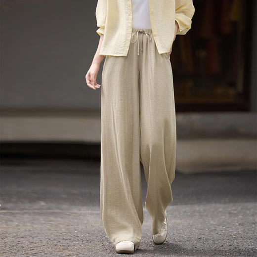 【专属特价】熙世界老钱风亚麻山本阔腿裤女25夏秋新款宽松慵懒垂感休闲直筒裤 商品图4