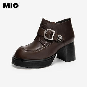 MIO米奥时装靴粗跟圆头饰扣马丁靴复古增高短筒靴子M255642323