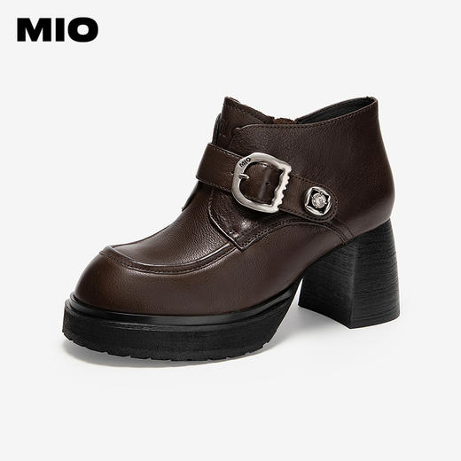 MIO米奥时装靴粗跟圆头饰扣马丁靴复古增高短筒靴子M255642323 商品图0