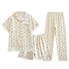 雀说薄款纯棉纱布睡衣三件套女士短袖长裤绉布棉家居服套装AL 商品缩略图4