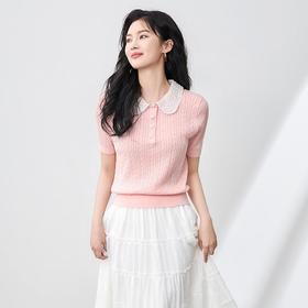 「高货wl」全新升级【铂金会员192/天猫259/差价67】(01046)洛诗琳轻奢小香风重工钉珠T恤202夏季绞花螺纹针织短袖女