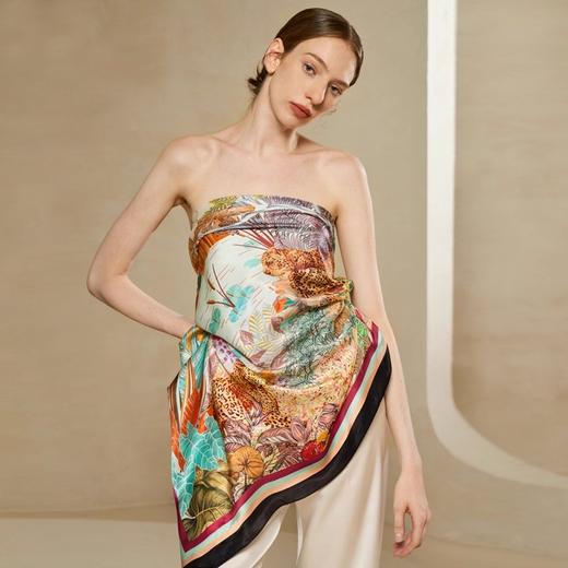 Soloseta真丝印花大方巾桑蚕丝围巾110*110丝绸披肩母亲节礼 商品图4