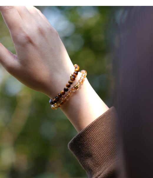 「灵隐景区直发」天然黄发晶招财黄水晶+黄虎眼勇气铜钱如意纹能量平衡文创手链钱途无量 商品图4