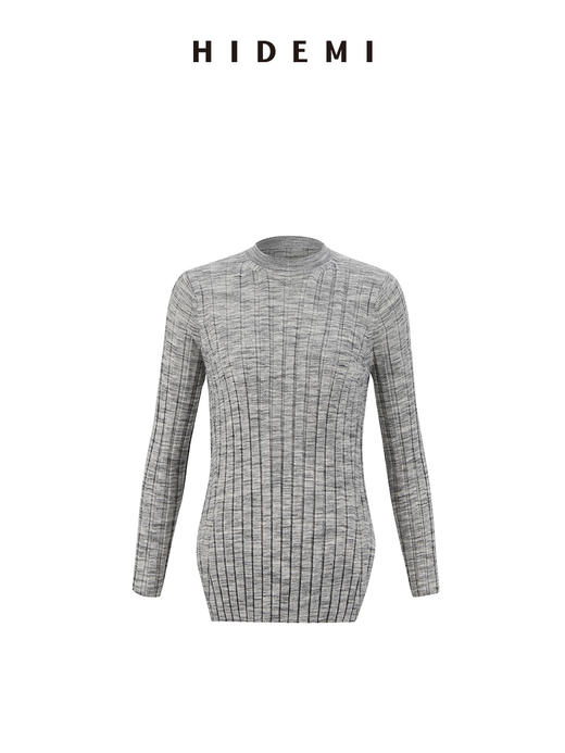 HIDEMI 极细美利奴羊毛花纱设计感前短后长开衩针织毛衣 花灰色/黑色 商品图4