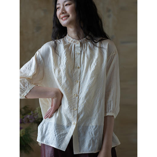 牧衣游原创 柞蚕丝机绣衬衫新款禅意简朴中式风百搭衬衣 一城月色 商品图2