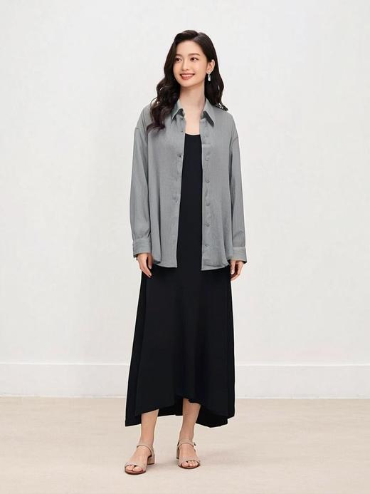 套装【MYBL】8635仿棉麻肌理纹V领吊带裙衬衫两件套-喜出 商品图2