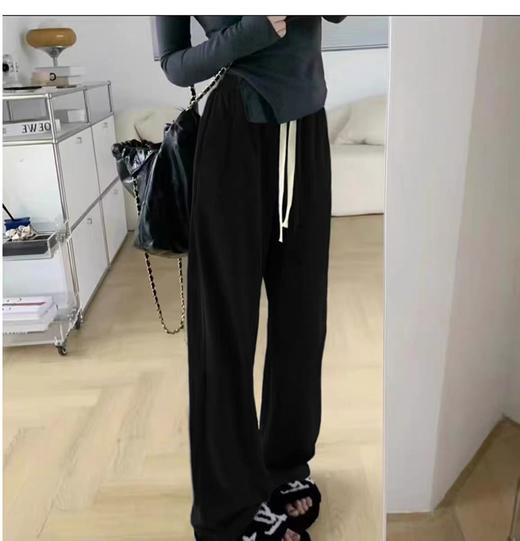 7.30秒杀~NO退【超值特卖】黑色细纹松紧腰直筒裤休闲裤-喜出 商品图1