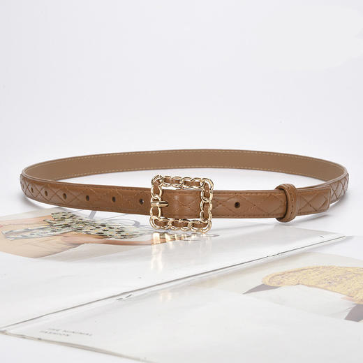 雀说 复古小香风菱格真皮小皮带搭配牛仔裤20863 商品图1