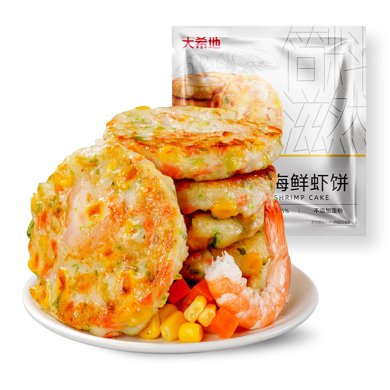 测评优品-大希地 简料滋然金玉时蔬海鲜虾饼160g*3