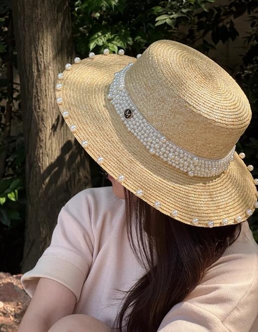 优雅法式珍珠草帽夏天遮阳防晒太阳帽旅游度假连衣裙CP 商品图11